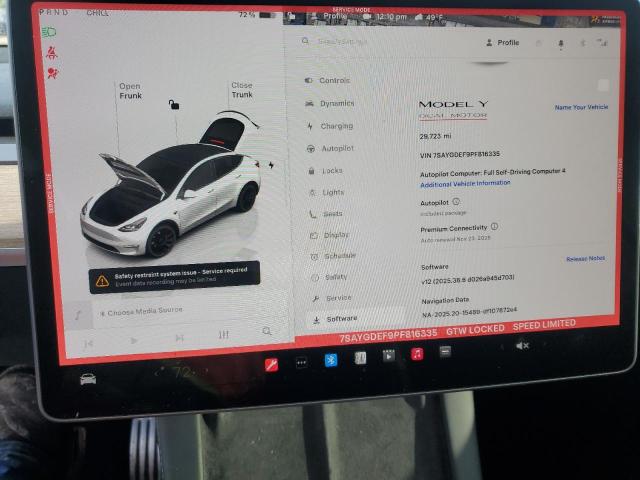 7SAYGDEF9PF816335 - 2023 TESLA MODEL Y Սպիտակ լուսանկար 9