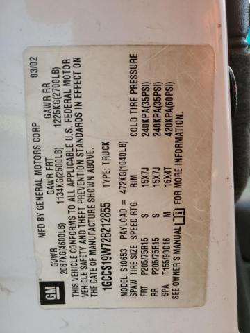1GCCS19W728212855 - 2002 CHEVROLET S TRUCK S10 WHITE photo 12