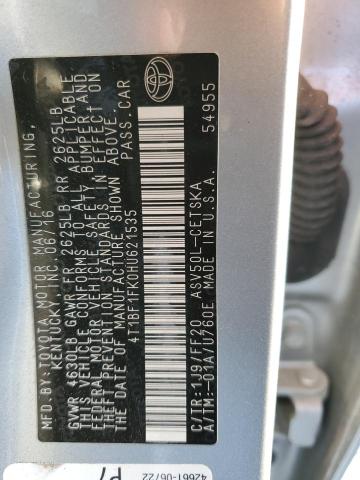 4T1BF1FK0HU621535 - 2017 TOYOTA CAMRY LE SILVER photo 12