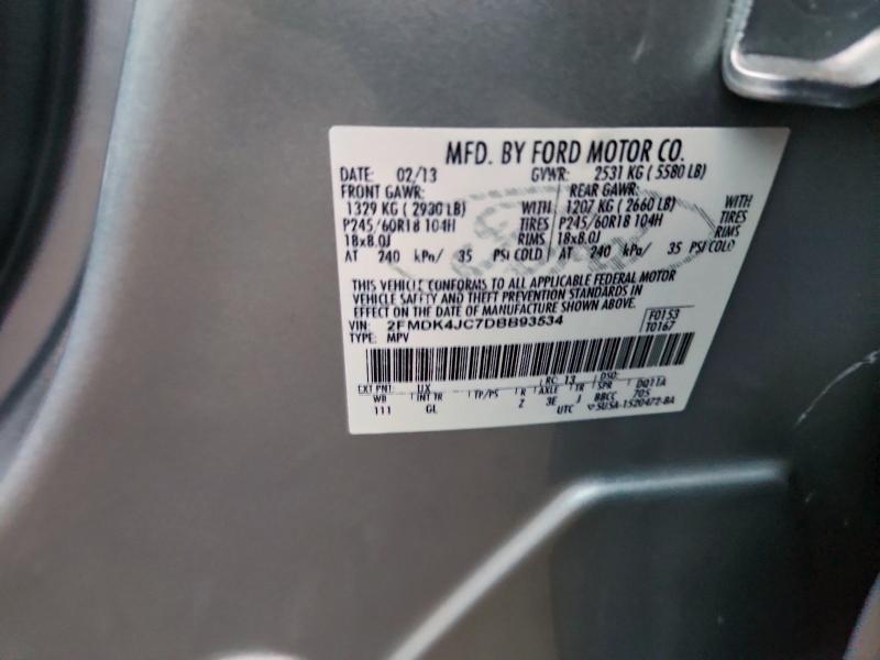 2FMDK4JC7DBB93534 - 2013 FORD EDGE SEL SILVER photo 14