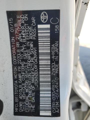 JTDKN3DU9F0439991 - 2015 TOYOTA PRIUS WHITE photo 12