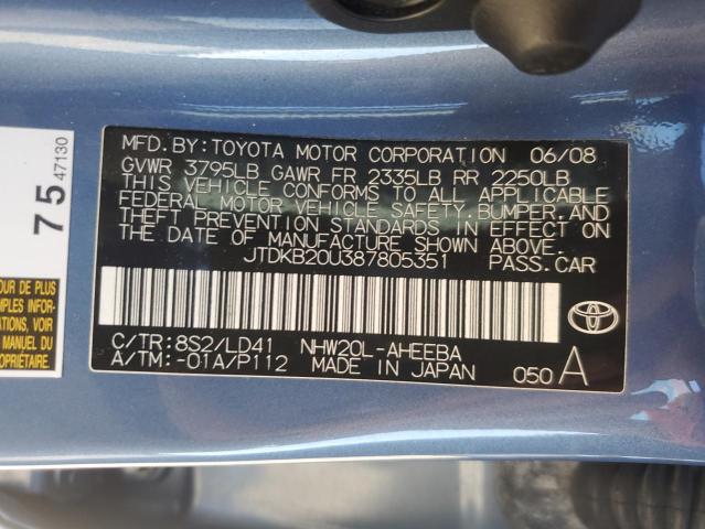 JTDKB20U387805351 - 2008 TOYOTA PRIUS BLUE photo 12