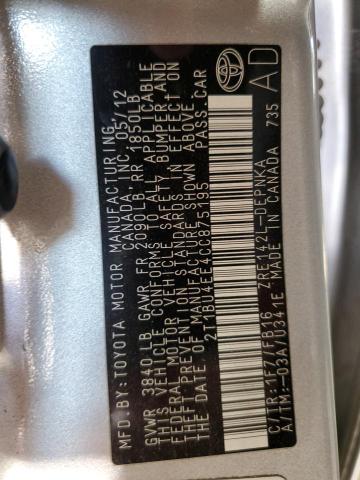 2T1BU4EE4CC875195 - 2012 TOYOTA COROLLA BASE SILVER photo 12