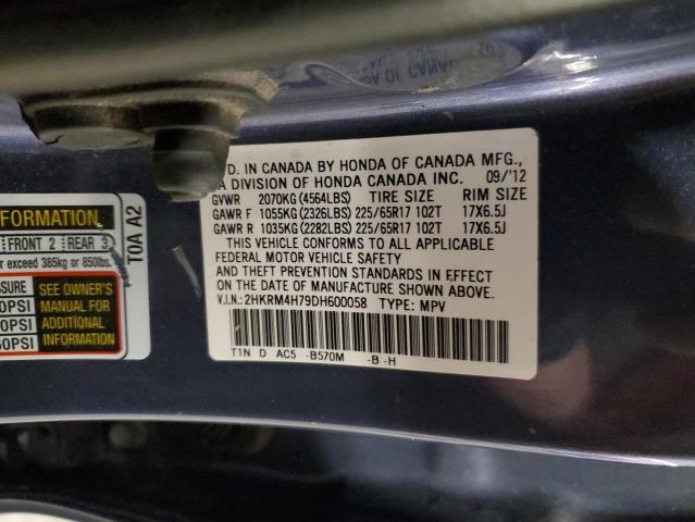 2HKRM4H79DH600058 - 2013 HONDA CR-V EXL BLUE photo 13