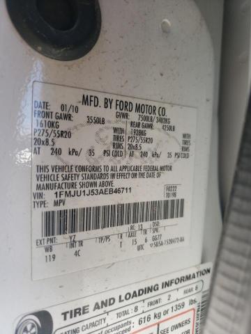 1FMJU1J53AEB46711 - 2010 FORD EXPEDITION EDDIE BAUER WHITE photo 13