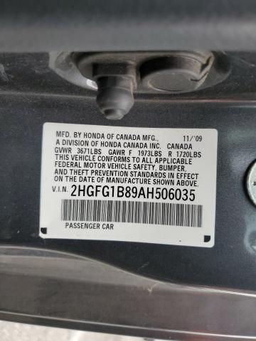 2HGFG1B89AH506035 - 2010 HONDA CIVIC EX GRAY photo 12