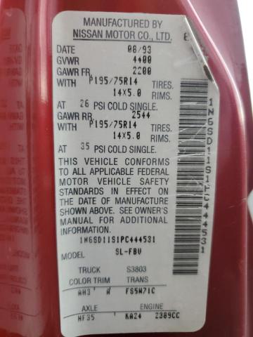 1N6SD11S1PC444531 - 1993 NISSAN TRUCK SHORT WHEELBASE 红色 照片 12