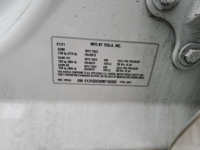 5YJYGDED0MF105503 - 2021 TESLA MODEL Y WHITE photo 14
