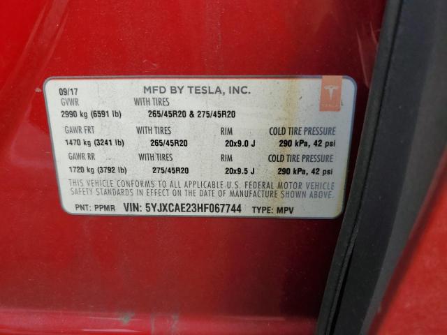 5YJXCAE23HF067744 - 2017 TESLA MODEL X Czerwony zdjęcie 13