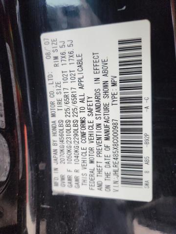 JHLRE485X8C000987 - 2008 HONDA CR-V EX BLACK photo 12