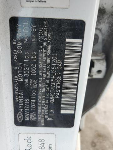 KMHCT4AE5HU251201 - 2017 HYUNDAI ACCENT SE 白色 照片 12