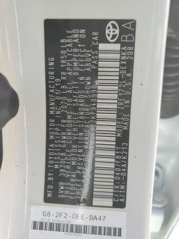 5YFBURHE2KP940990 - 2019 TOYOTA COROLLA L WHITE photo 12