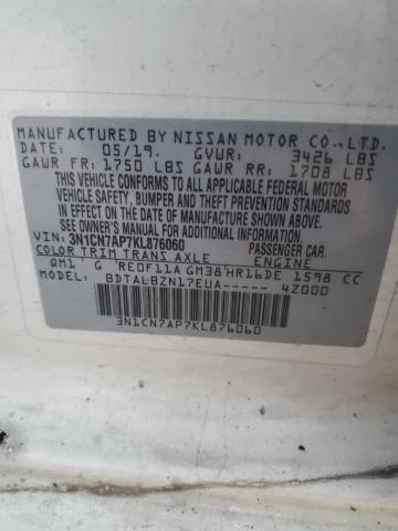 3N1CN7AP7KL876060 - 2019 NISSAN VERSA S Білий фото 12