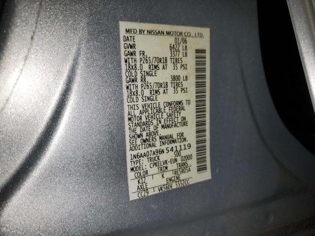 1N6AA07A96N541119 - 2006 NISSAN TITAN XE ვერცხლისფერი ფოტო 12