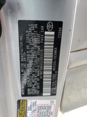 4T1BF30K05U592215 - 2005 TOYOTA CAMRY LE SILVER photo 12