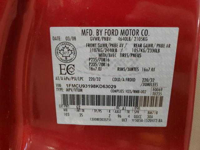 1FMCU93198KD63029 - 2008 FORD ESCAPE XLT წითელი ფოტო 13