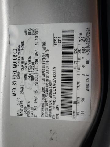 1FMEU7DE1AUA43339 - 2010 FORD EXPLORER XLT 银色 照片 13