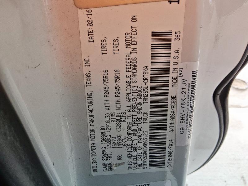 5TFRX5GN6GX063123 - 2016 TOYOTA TACOMA ACCESS CAB 白色 照片 12