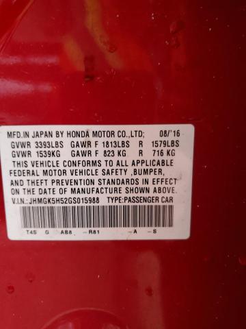 JHMGK5H52GS015988 - 2016 HONDA FIT LX RED photo 13