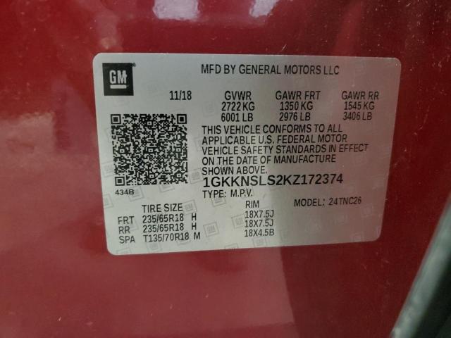 1GKKNSLS2KZ172374 - 2019 GMC ACADIA SLE Czerwony zdjęcie 13