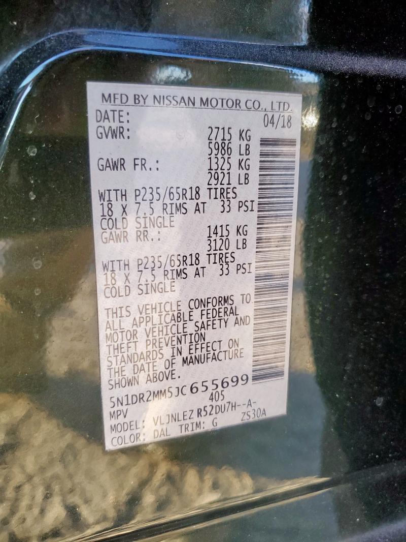 5N1DR2MM5JC655699 - 2018 NISSAN PATHFINDER S Yeşil fotoğraf 13