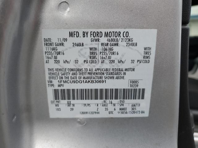 1FMCU9DG1AKB30691 - 2010 FORD ESCAPE XLT SILVER photo 13
