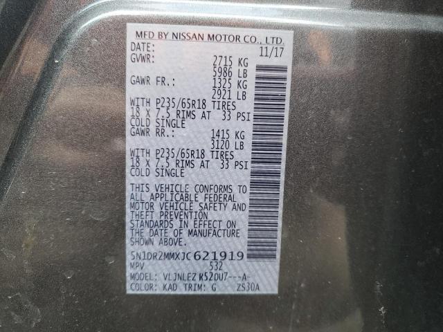 5N1DR2MMXJC621919 - 2018 NISSAN PATHFINDER S Boz foto 13