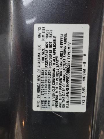 5FNRL5H99EB006287 - 2014 HONDA ODYSSEY TOURING GRAY photo 13