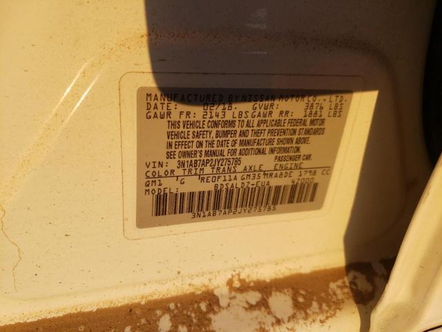 3N1AB7AP2JY275785 - 2018 NISSAN SENTRA S Blanc photo 12