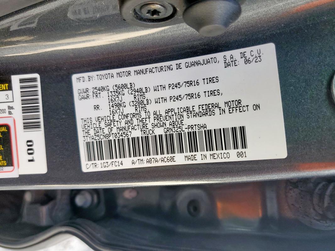 3TYAZ5CN8PT034567 - 2023 TOYOTA TACOMA DOUBLE CAB GRAY photo 12