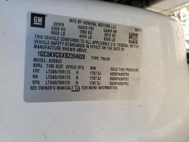 1GC0KVCGXBZ394928 - 2011 CHEVROLET SILVERADO K2500 HEAVY DUTY WHITE photo 12