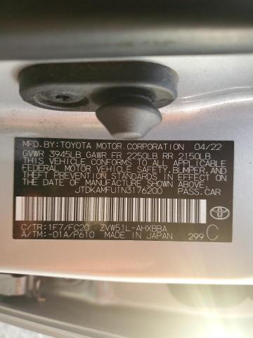 JTDKAMFU1N3176200 - 2022 TOYOTA PRIUS NIGHT SHADE Srebrny zdjęcie 12