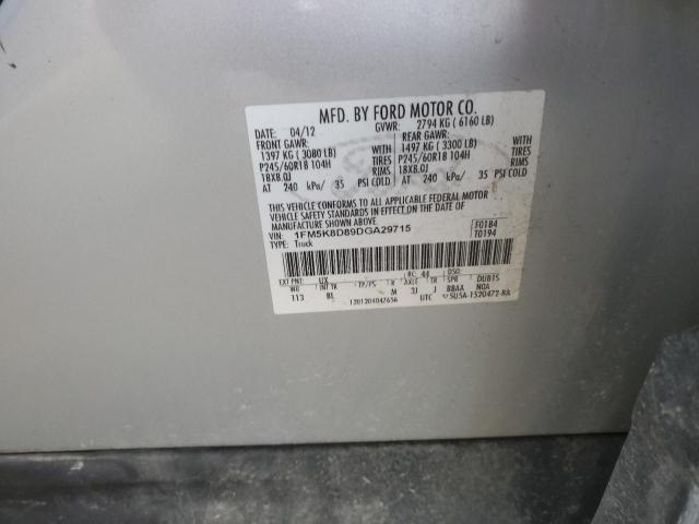 1FM5K8D89DGA29715 - 2013 FORD EXPLORER XLT SILVER photo 13