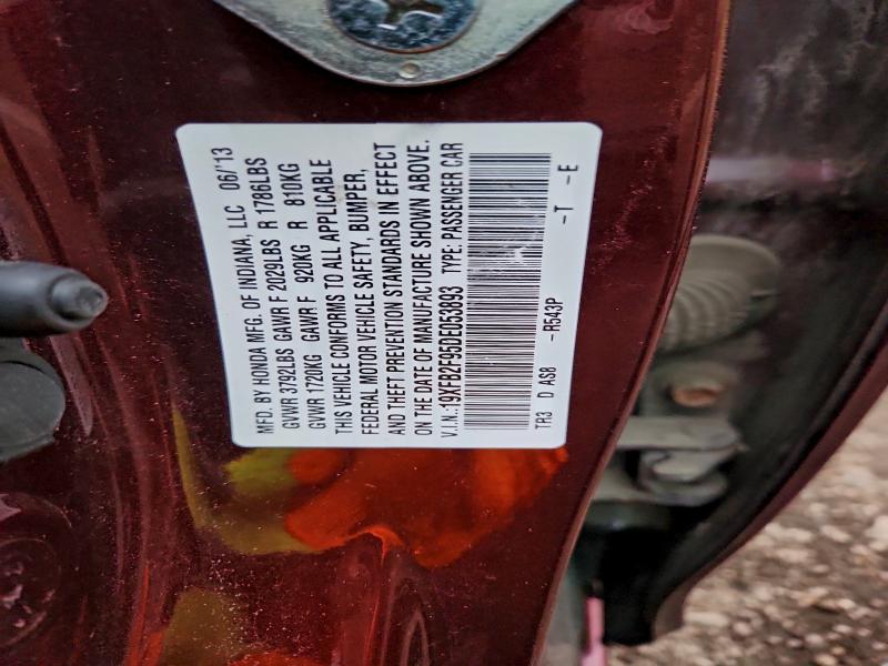 19XFB2F95DE053893 - 2013 HONDA CIVIC EXL BURGUNDY photo 12