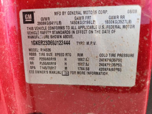 1GKER23D69J122444 - 2009 GMC ACADIA SLT-1 წითელი ფოტო 12