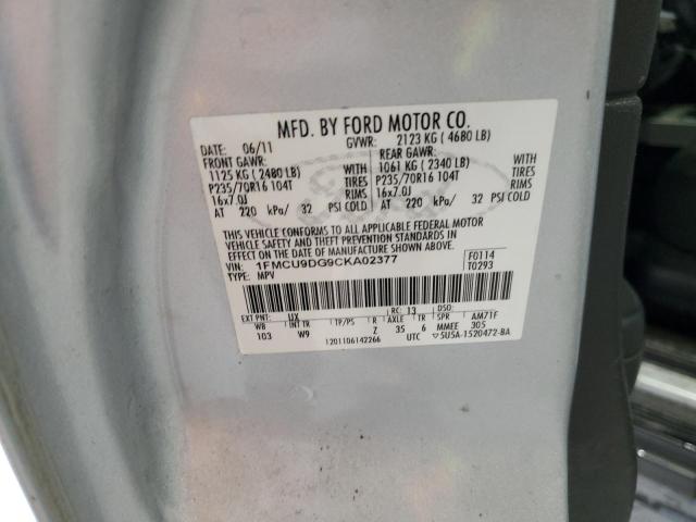 1FMCU9DG9CKA02377 - 2012 FORD ESCAPE XLT GRAY photo 13