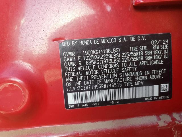 3CZRZ1H53RM746515 - 2024 HONDA HR-V SPORT წითელი ფოტო 13