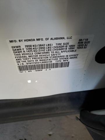 5FNYF6H31LB003739 - 2020 HONDA PILOT EX WHITE photo 14