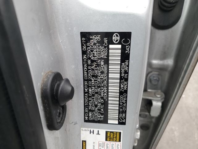 JTDKARFU9K3094885 - 2019 TOYOTA PRIUS فضي صورة 12