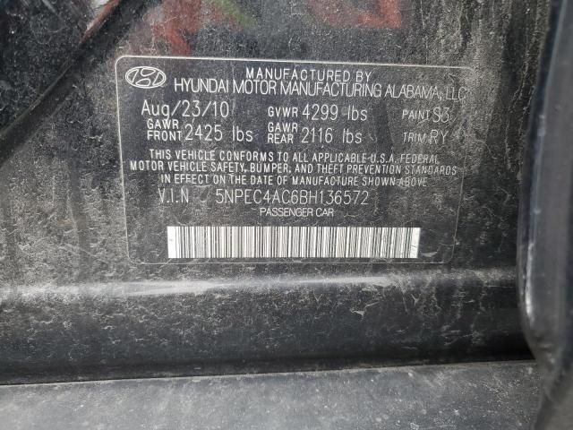5NPEC4AC6BH136572 - 2011 HYUNDAI SONATA SE BLACK photo 12