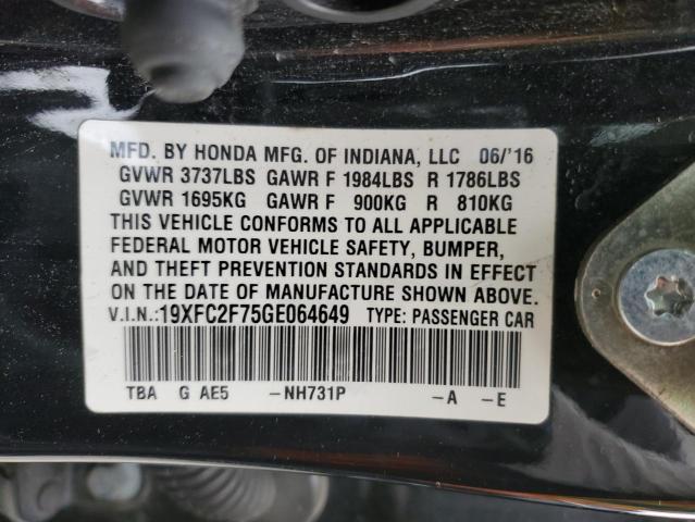 19XFC2F75GE064649 - 2016 HONDA CIVIC EX BLACK photo 12