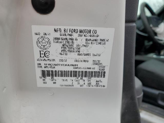 1FMCU9D7XCKA39891 - 2012 FORD ESCAPE XLT 白色 照片 14