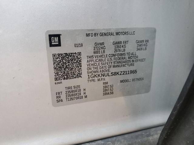 1GKKNULS8KZ211965 - 2019 GMC ACADIA SLT-1 SILVER photo 13