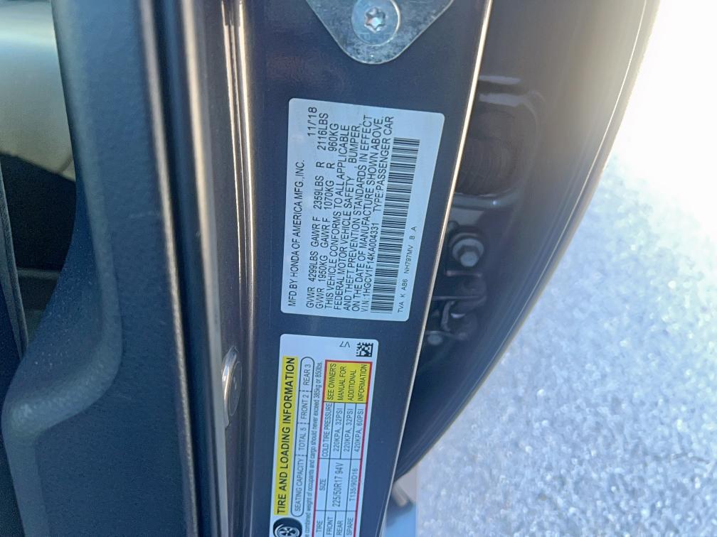 1HGCV1F14KA004331 - 2019 HONDA ACCORD LX GRAY photo 10