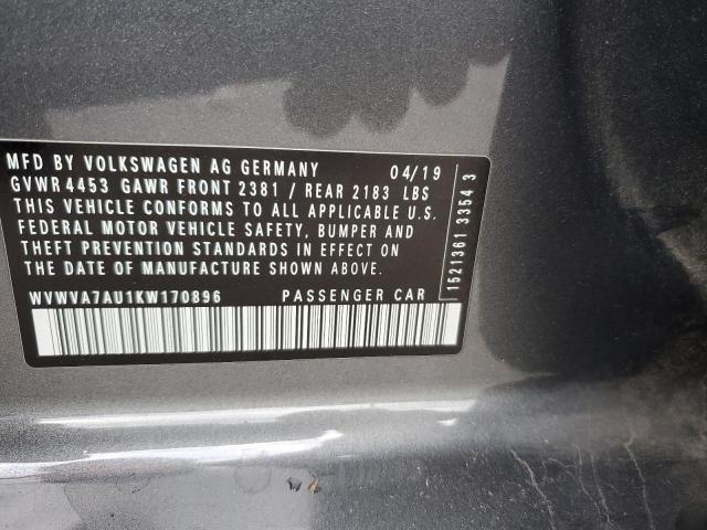 WVWVA7AU1KW170896 - 2019 VOLKSWAGEN GOLF R 灰色 照片 12