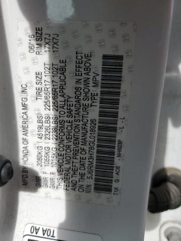 5J6RM3H78GL018926 - 2016 HONDA CR-V EXL WHITE photo 12