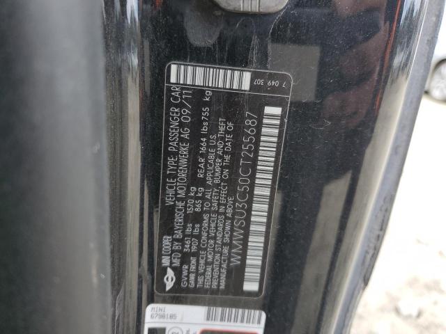 WMWSU3C50CT255687 - 2012 MINI COOPER BLACK photo 12