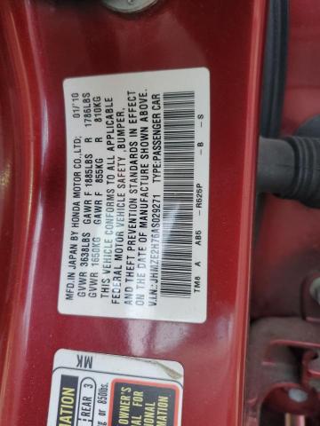 JHMZE2H76AS029271 - 2010 HONDA INSIGHT EX BURGUNDY photo 12