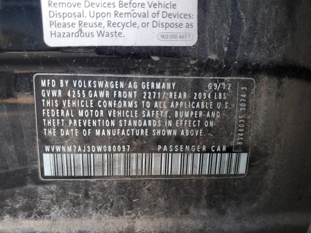 WVWNM7AJ3DW080097 - 2013 VOLKSWAGEN GOLF Қара фото 12