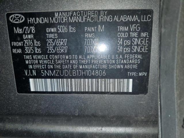 5NMZUDLB1JH104806 - 2018 HYUNDAI SANTA FE S GRAY photo 13